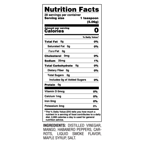 Smokin' Mango Mild Child Nutrition Label